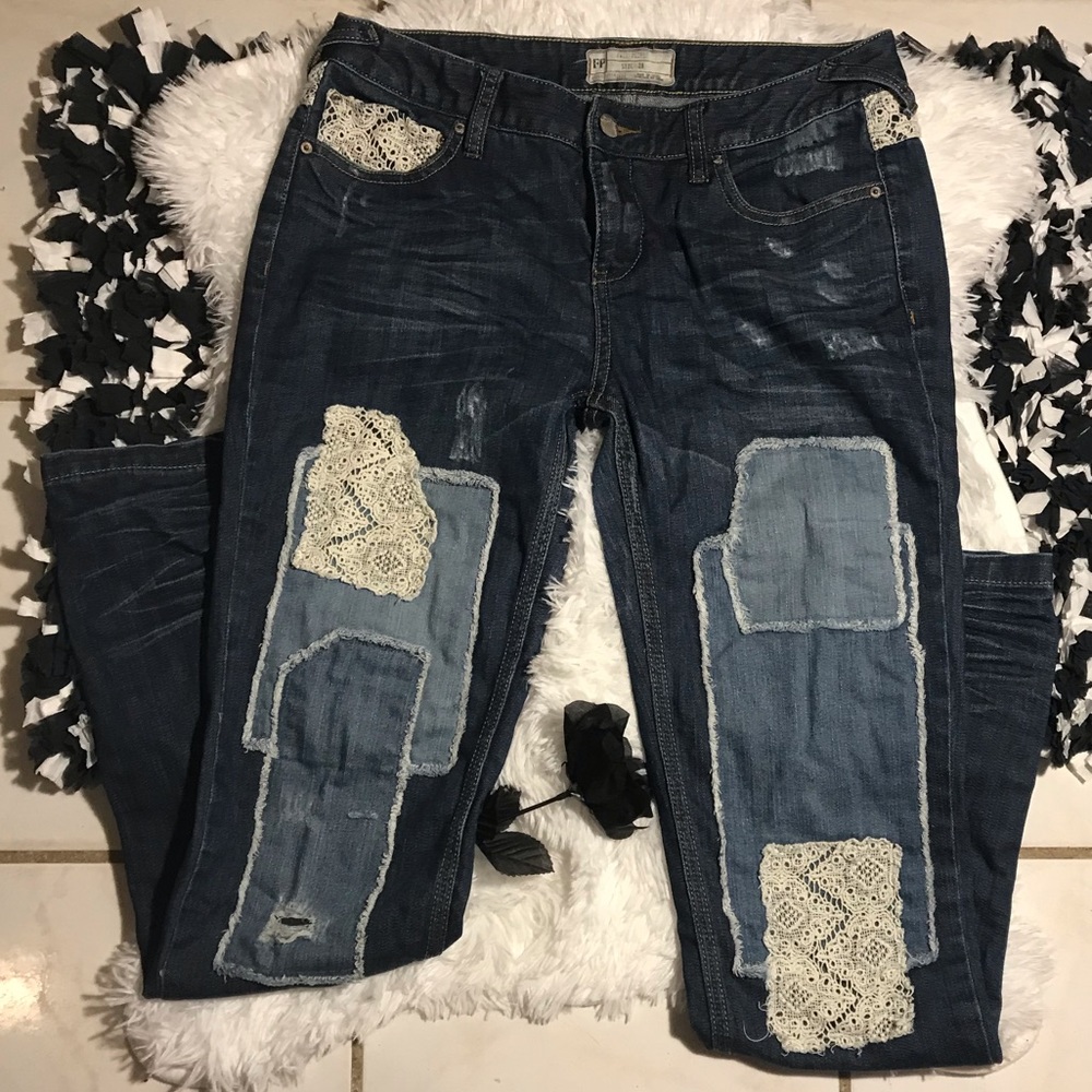 Free People Dark Skinny Patchwork Jeans 28 EUC